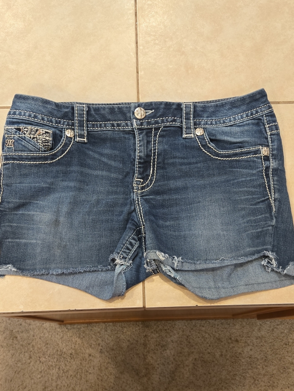 Miss Me Blue Distressed Frayed Hem Denim Shorts